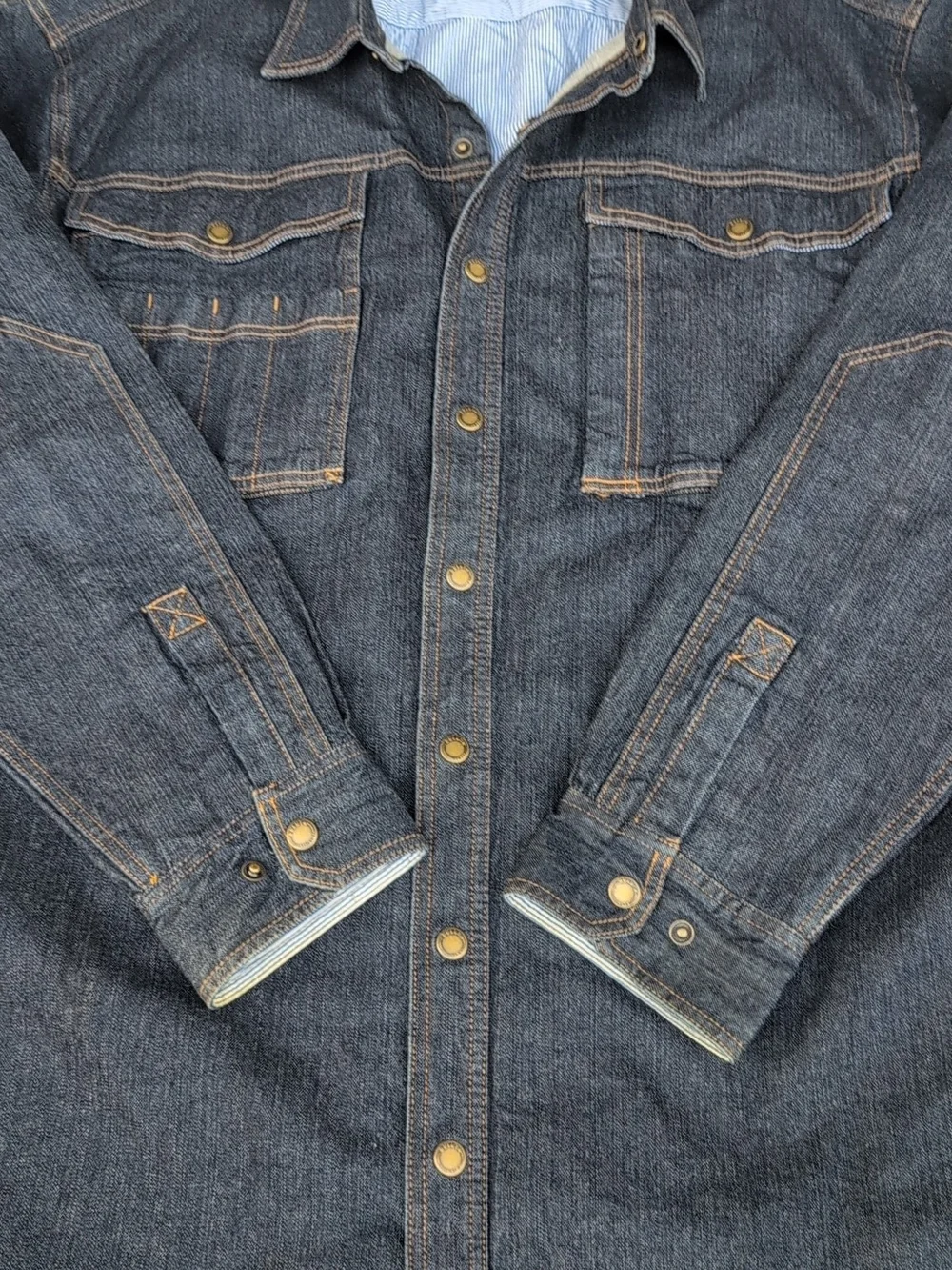 Duluth Trading Denim Jacket XXL Tall Jean Button Front Lined Work Flex Trucker